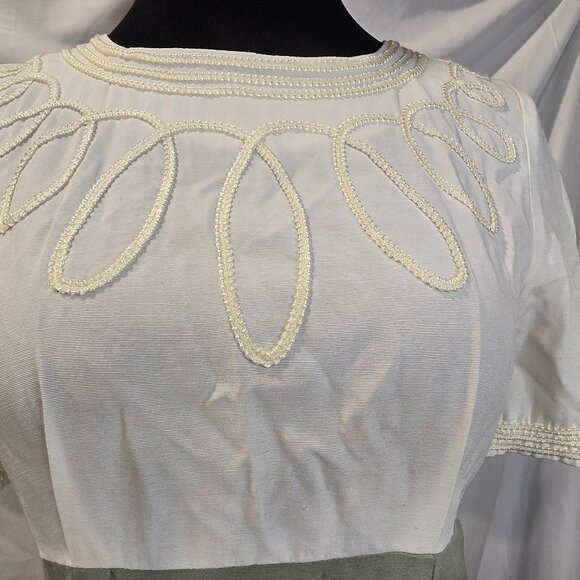 Vintage M.H.M Melissa Harper Dress Size Medium Green & Ivory Rayon & Poly - Picture 5 of 16